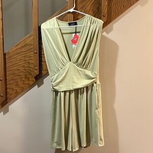 Cider Sage Green Deep V Gathered Jumpsuit NWT